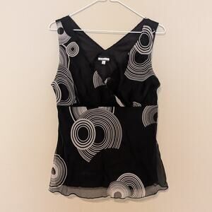 Believe.. Y2K Chic Black And Cream Sleevless Blouse With Abstract Swirls Sz 8